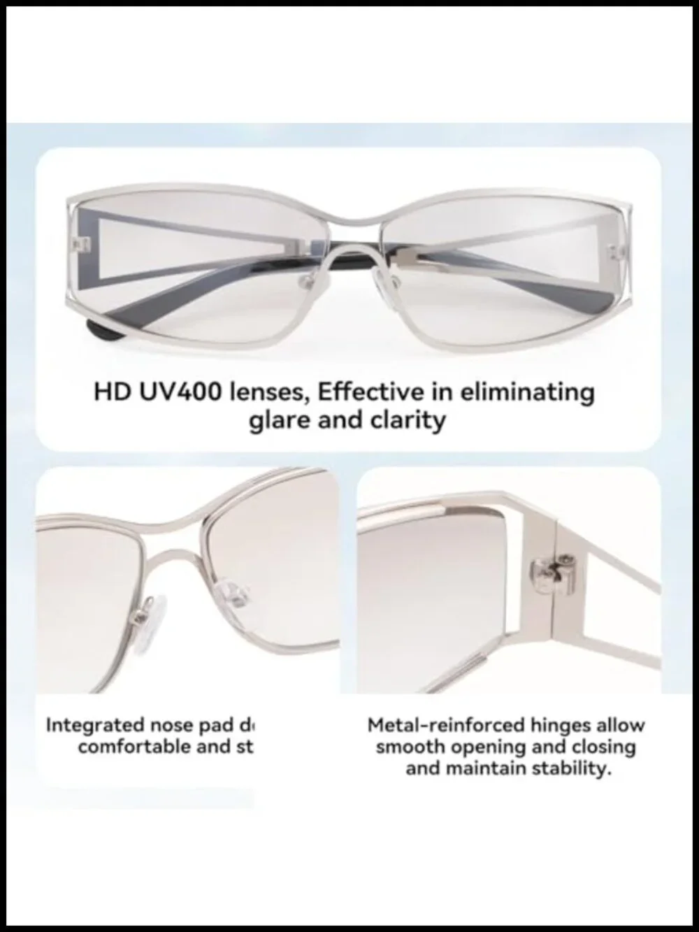 Y2K Rimless Sunglasses Women Retro 2000s Wrap Around UV400 Metal